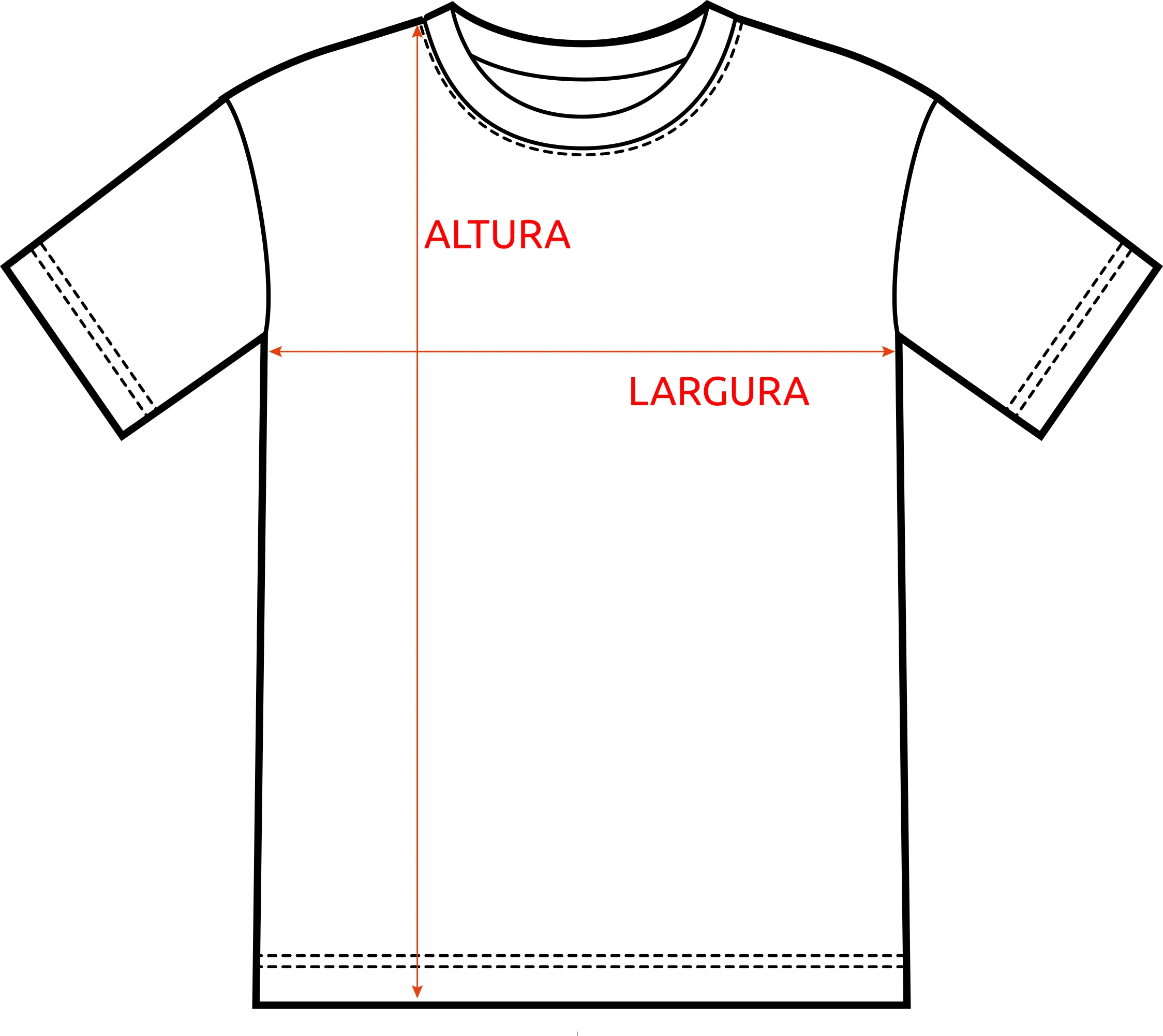 Ilustração da Camiseta com Medidas das Dimensões Principais